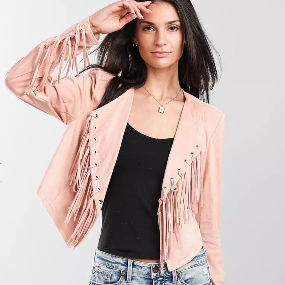 Buckle Willow & Root Fringe Crop Jacket in blush S - Picture 2 of 8